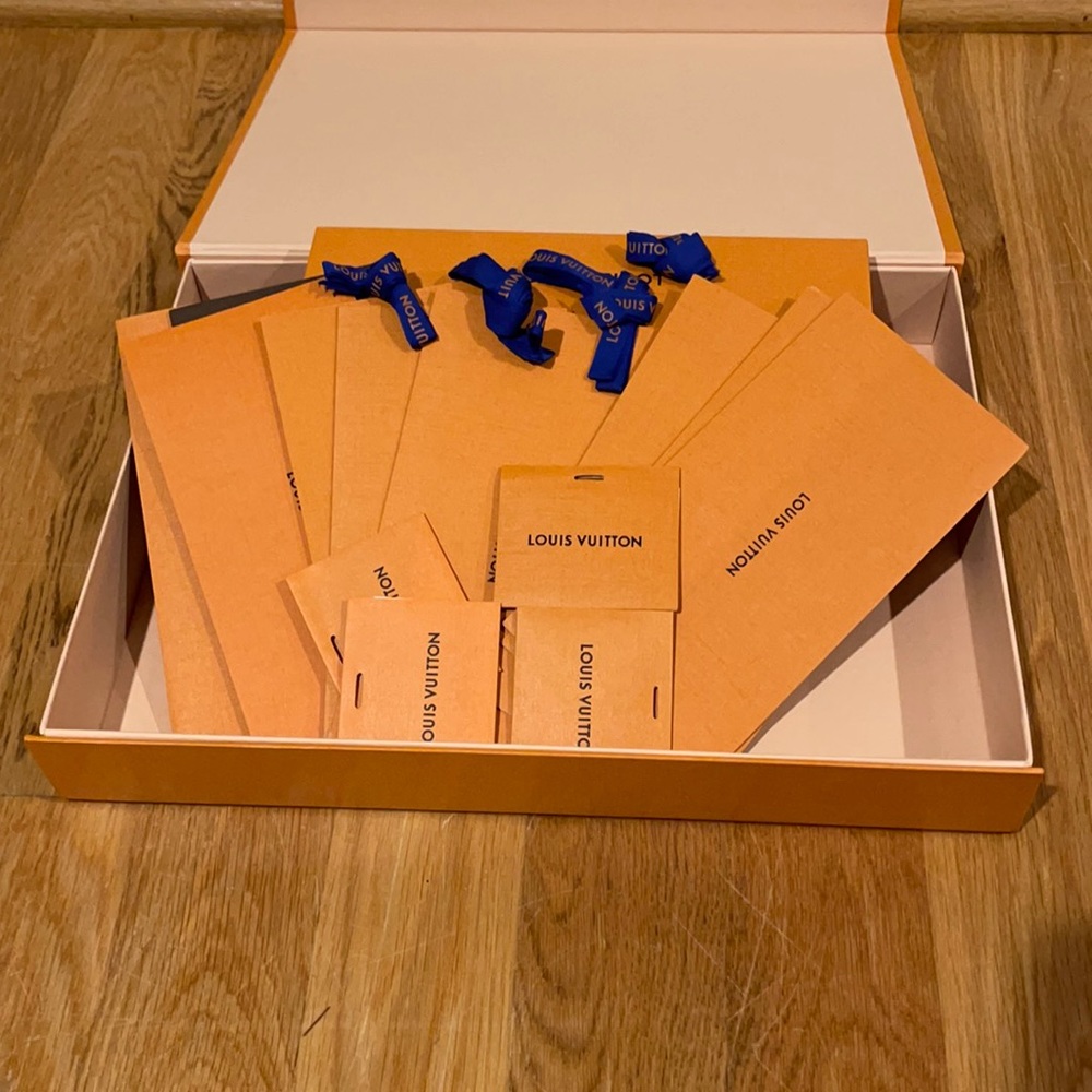 Louis Vuitton envelope ribbons,tags and  Box.